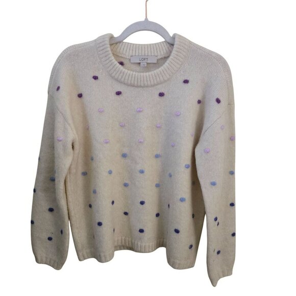 Loft Bobble Chunky Sweater Crewneck Cream Purple Blue 2023 Size S - Picture 2 of 7